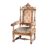 French Dore Seat French, 19th century, wood carving with gold leaf embellishments, high-backed seats