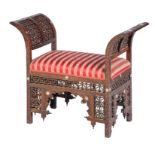 Ottoman Winged Chair Ottoman, 19th century, mother of the pearl inlaid walnut wood chair with winged