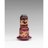 Bohemian Night Jug 19th century, cherry-colored Bohemian glass, floral patterned hand-painted