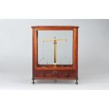 Jewellery Scales Solid mahogany case, sliding front and rear doors, two drawers with weights in