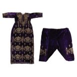 Bindali Dress & Trousers Ottoman, 19th century, purple silk velvet dress and trousers, richly