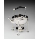 Spirit Kettle British, circa 1900, stamped WSS silver plated metal teapot and stand with heater.