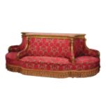French Sofa French, 19th century, Wood carving with gold leaf embellishments, half oval shape, a