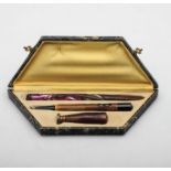 Art-Nouveau Fountain Pen Set French, Catalan 3 piece fountain pen set,engraved and painted with