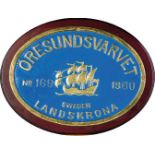 Brass Vessel Plaque Sweden, 1960, Dresundsvarved of Landskrona ship brass plaque. 65x52 cm