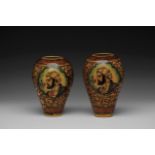 Set of Two Oriental Vases Oriental, 20th century, transparent glazed ceramic vases featuring