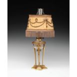 Gas Lamp French, 19th century, oil lamp with fringed shade. Featuring mythological figures, around a
