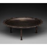 Oriental Table English, 19th Century, Richard Wright Manchester signed silver-plated metal, 3 legged