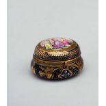 Porcelain Box French, 19th century, gilded decoration on cobalt blue background. 'Spring meet