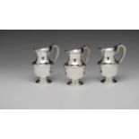Three Piece Creamer & Sauce Small Jugs. Set of three, French, stamped EUROPE - FELIX, silver-