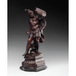 Warrior Statue European, 19th century, European warrior statue on a wooden pedestal. 69cm