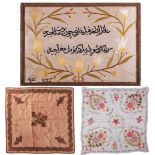 Handmade Cloths - 3 Pieces A) _evkat writing, Dated 1330. Silk satin tulip motifs embroidered on the