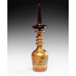 Bohemian Bottle French, tall, rare bohemian glass bottle depicting scenes of European life and