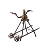Hand Trolley Pump 19th century, German-made, Seitz Werke Kreuznach wrought iron two-arm brass pump