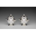 Pair of French Sugar Pots French, stamped EUROPE - FELIX, silver-plated sugar pots. 17cm