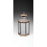 Ottoman Lantern 19th century, Ottoman, with metal-framed glass lantern. Motif design with acid