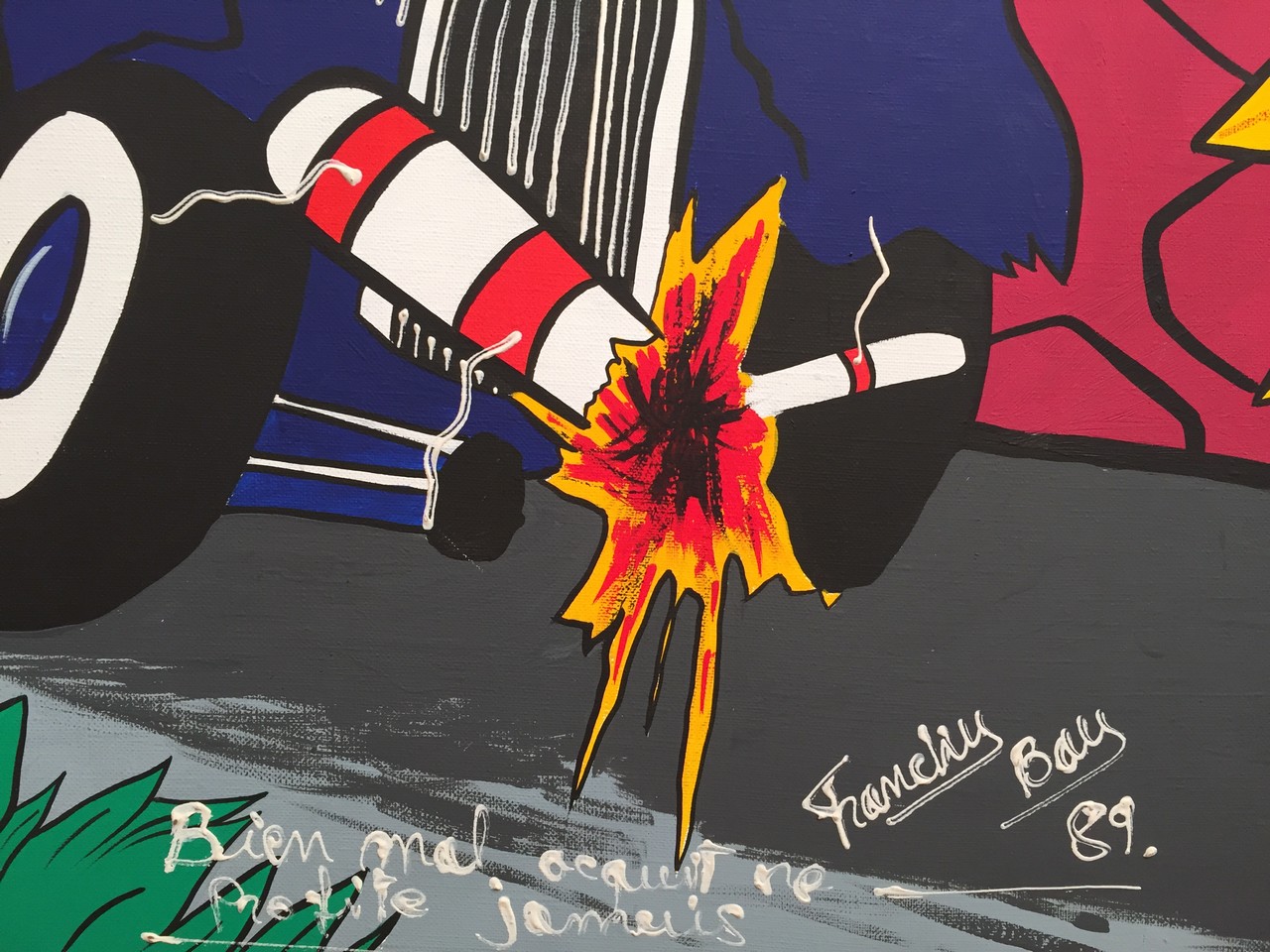 FRANCKY BOY (1954), « Car crash »,  Huile sur toile signée en bas à droite, et daté 89, annoté « - Image 3 of 3