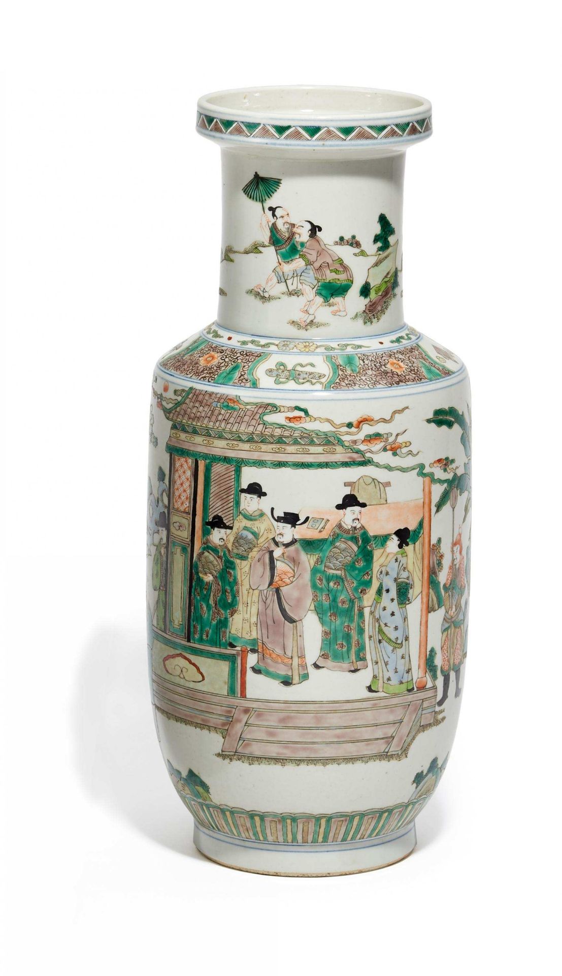 ROULEAU-VASE WITH PALACE SCENE. China. Qing-Dynastie, wohl Guangxu-Periode (1875-1908). 19th/20th c.