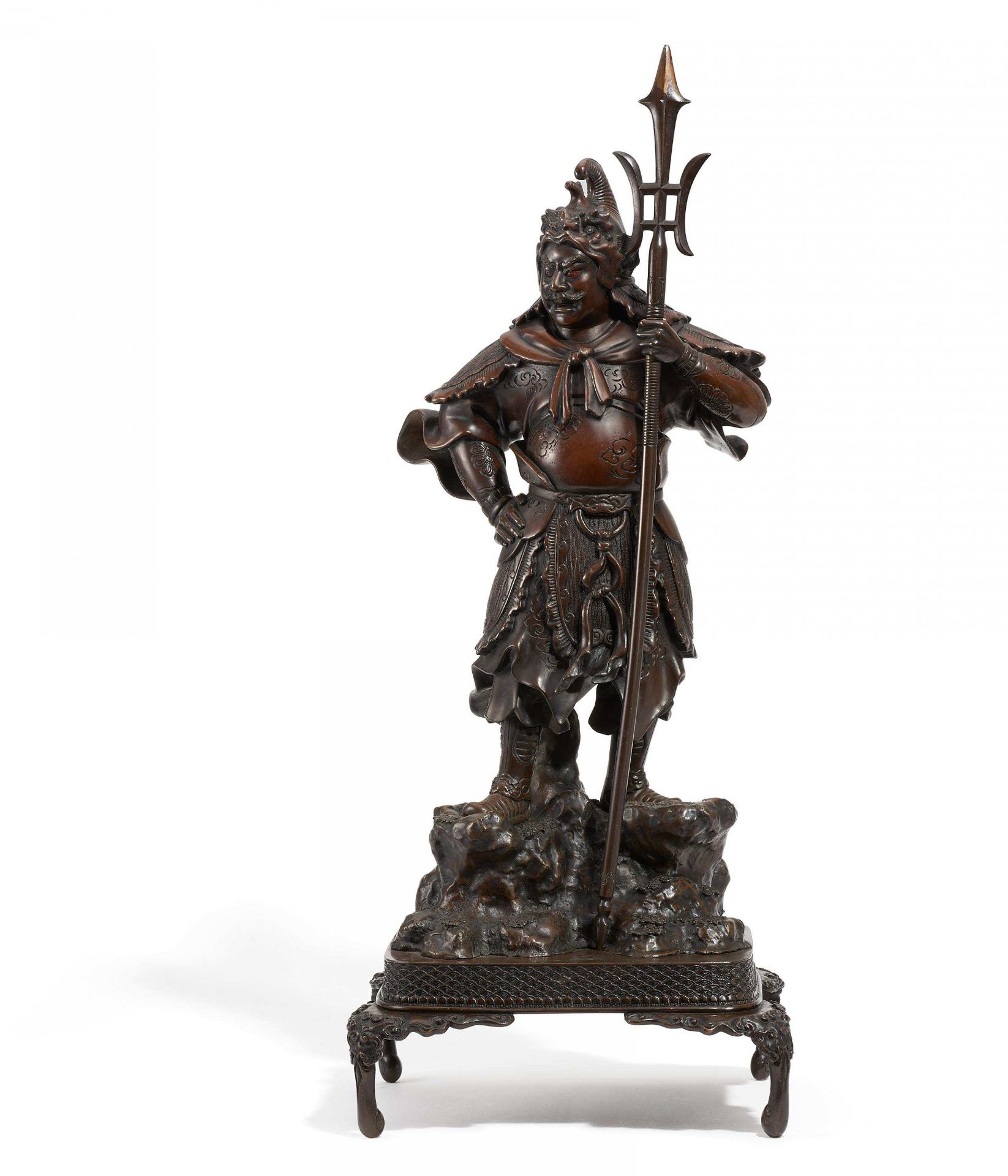 BISHAMONTEN. Japan. Meiji period. About 1900. Bronze with dark patina, eyes inlaid. The warrior of