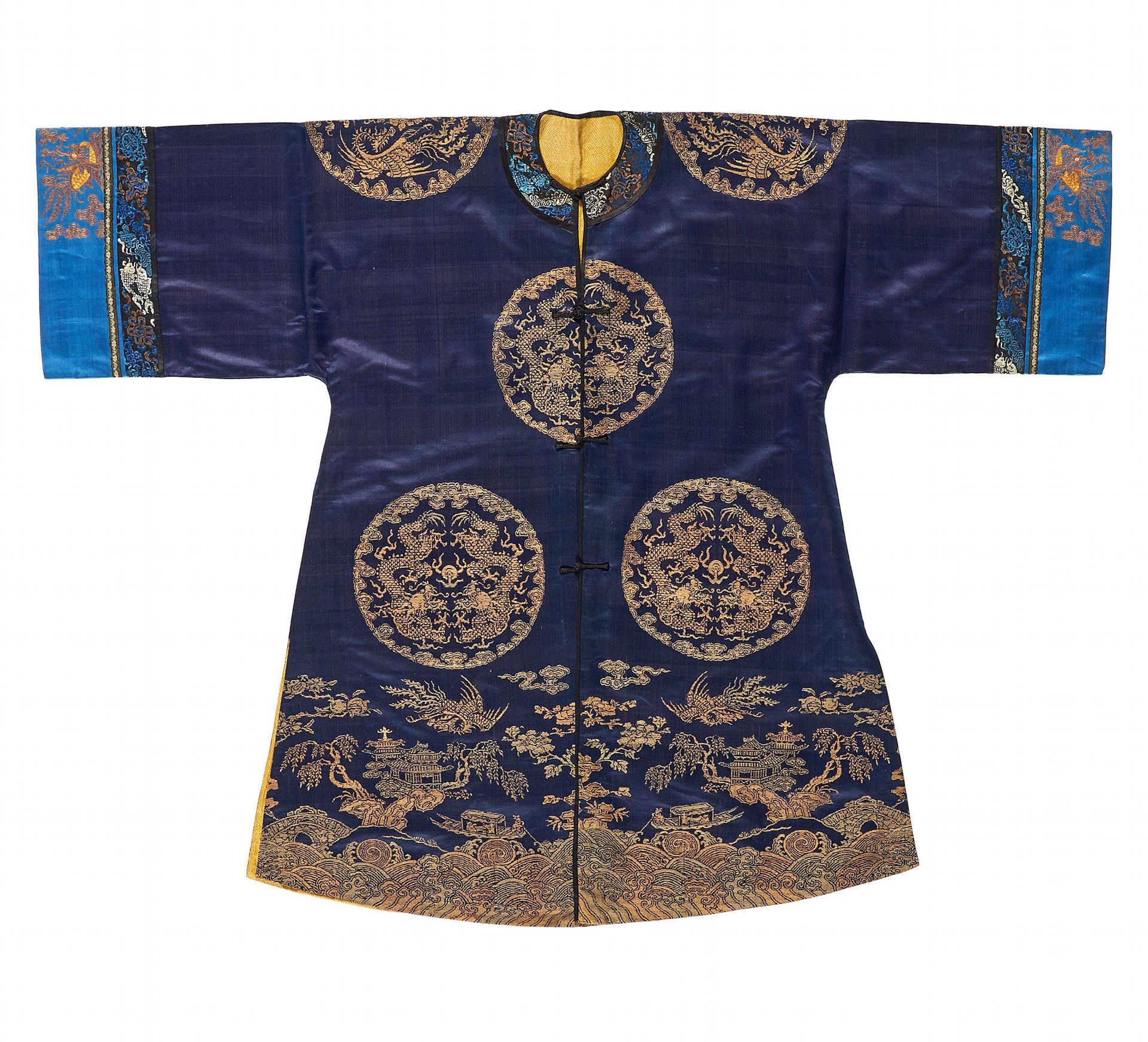 LADIES OFFICIAL GARMENT. China. About 1900. Navy blue sateen silk with supplement pattern weft in