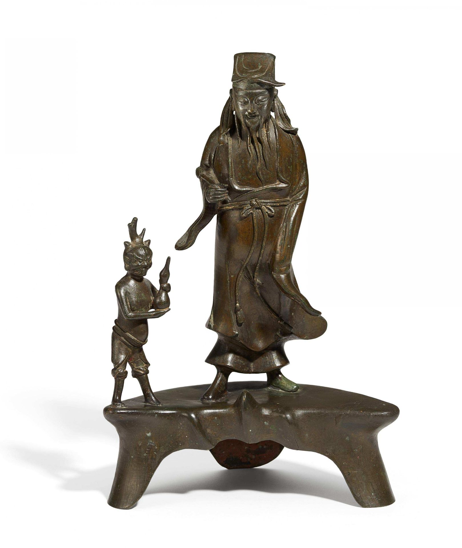 LÜ DONGBIN. China. Ming dynasty. About 16th c. Bronze with dark patina. Standing in a scholars