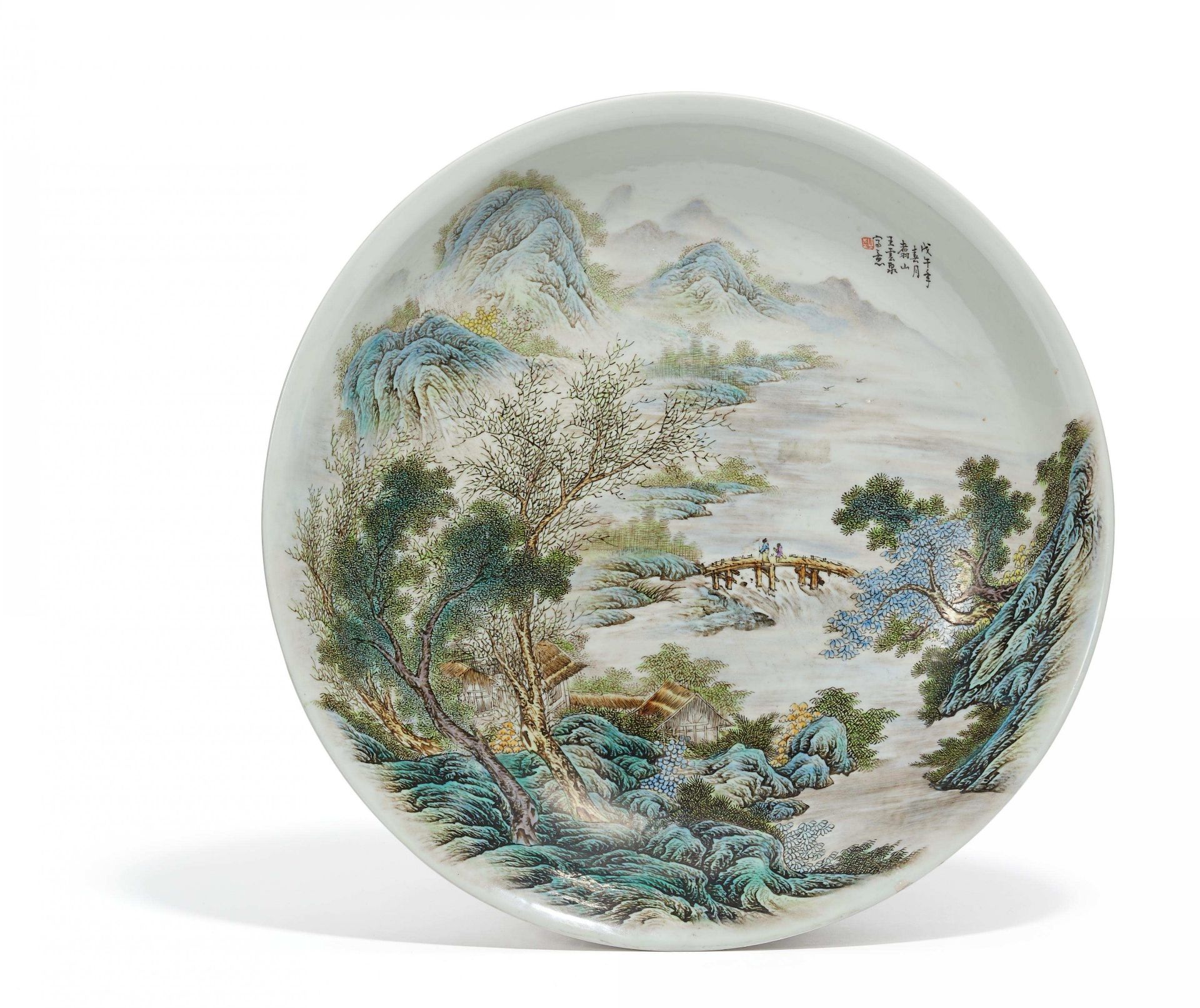 BIG PORCELAIN PLATE. VISITING FRIENDS WITH THE QIN. China. Cyclicaly dated to the Spring 1978.