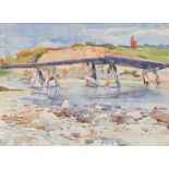 MARC, FRANZ 1880 München - 1916 bei Verdun Flusslandschaft mit Brücke. Um 1900/1902. Aquarell auf