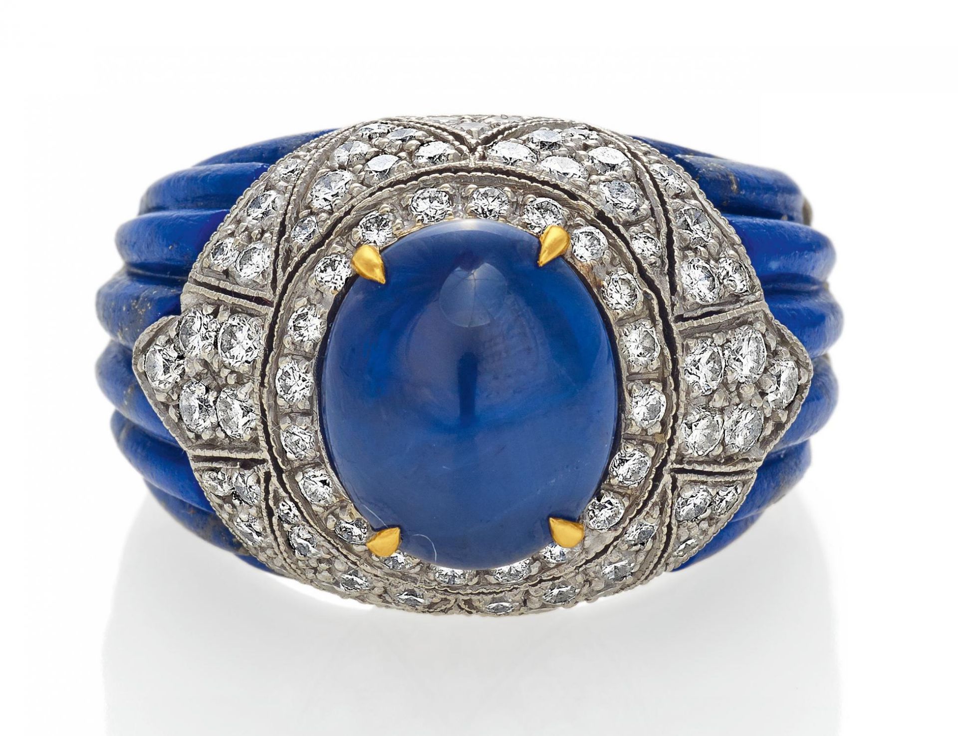 CHAUMET Saphir-Diamant-Ring. Frankreich, um 1960. 750/- Weiß-/Gelbgold, gestempelt, Gesamtgewicht: