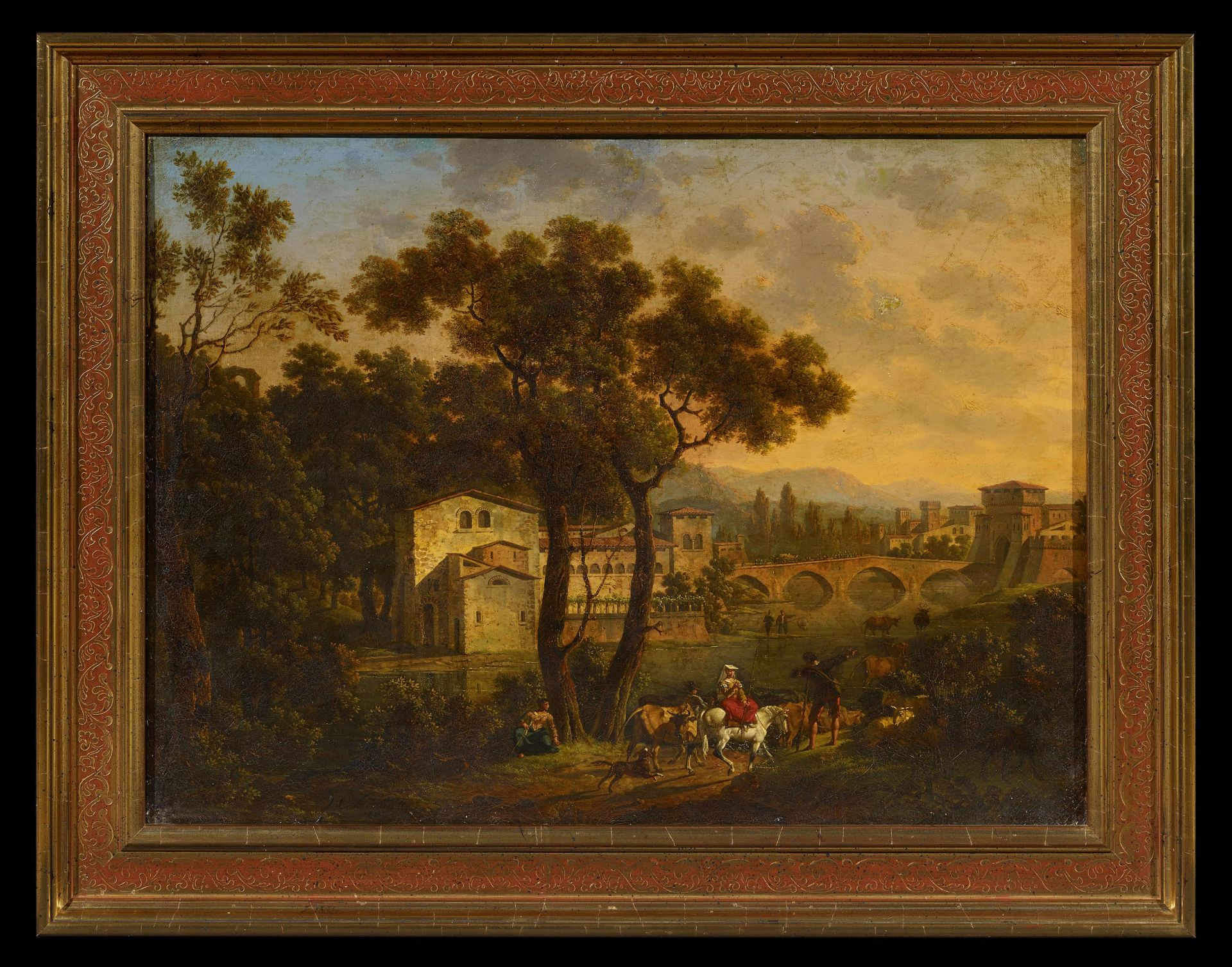 Lecomte, Hippolyte 1781 Puiseaux - 1857 Paris Ideale Landschaft mit Reisenden vor den Toren einer - Bild 2 aus 3