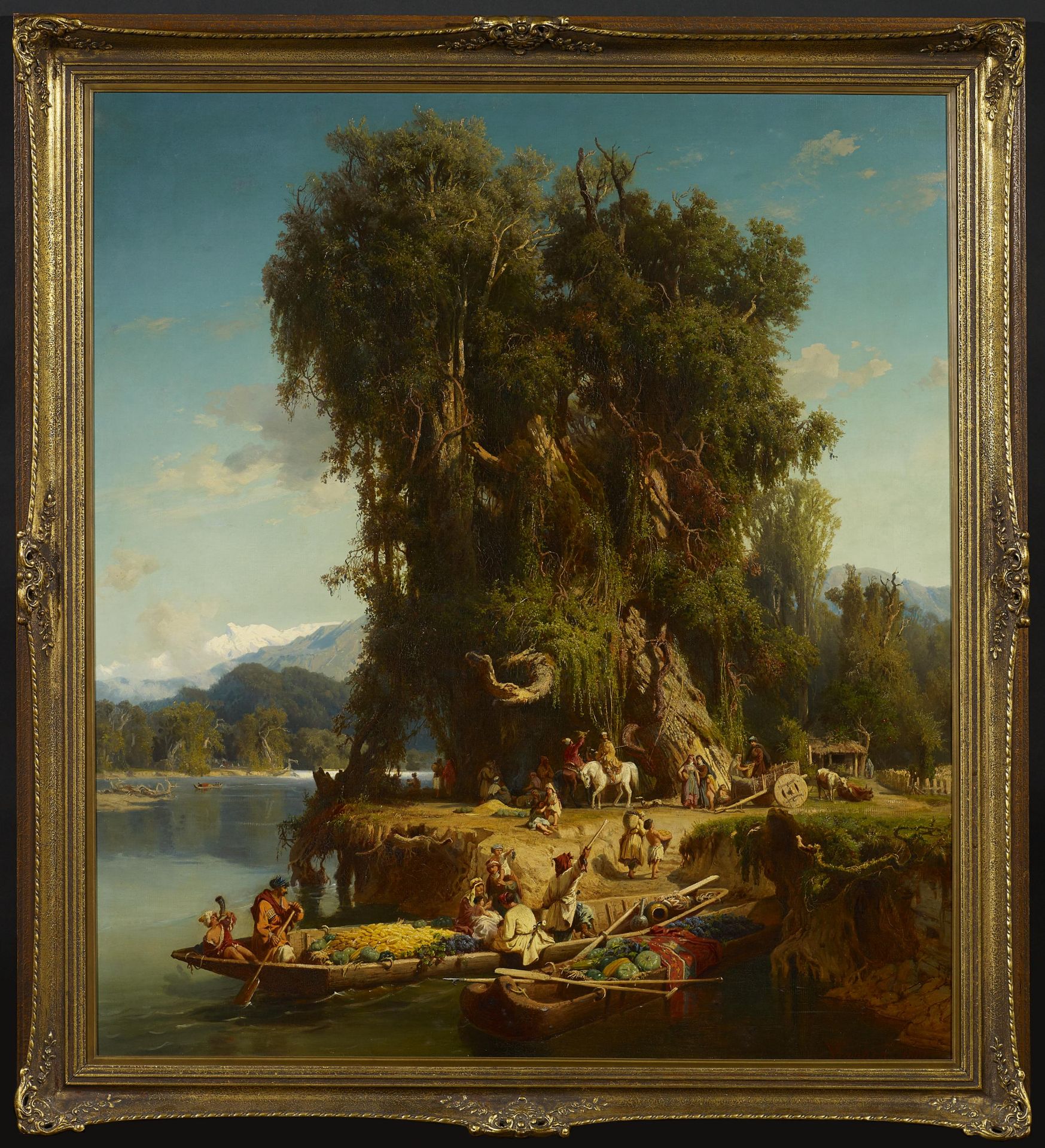 Franken, Paul von 1818 Wachtberg - 1884 Düsseldorf Kaukasische Bauern in ihren Booten am Ufer. Öl - Bild 2 aus 3