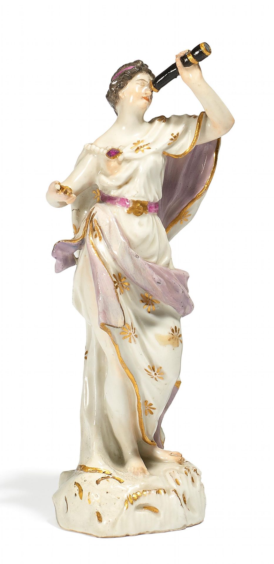 ALLEGORIE 'DIE ASTRONOMIE'. Meissen. 18.Jh. Porzellan, farbig und gold staffiert. Höhe 15 cm.