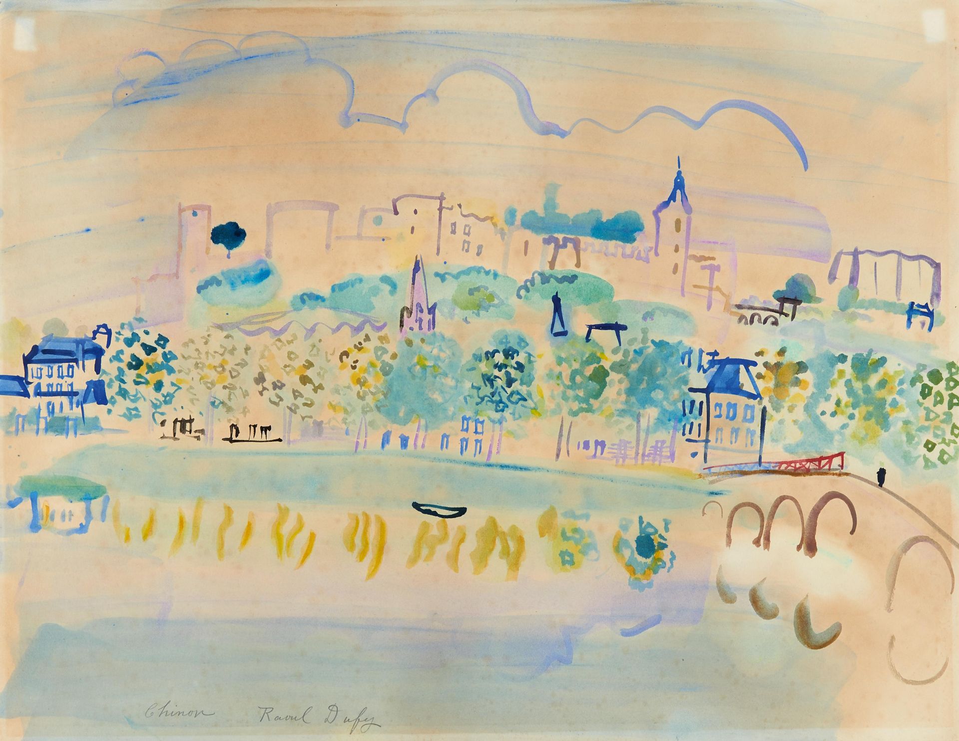 Dufy, Raoul 1877 Le Havre - 1953 Forcalquier Chinon. 1938. Aquarell auf Velin. 50 x 65cm. Signiert