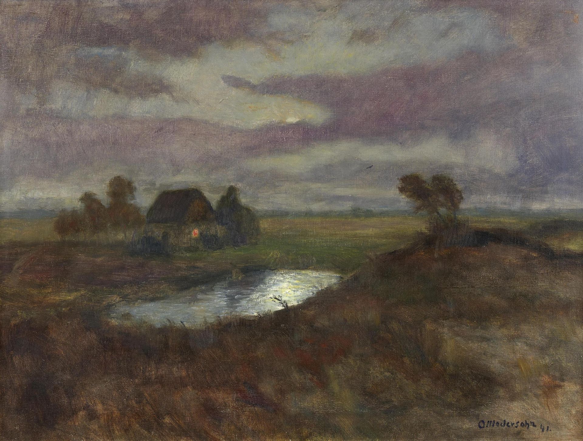 Modersohn, Otto 1865 Soest - 1943 Rotenburg Mondaufgang. 1941. Öl auf Leinwand. 56 x 74cm.