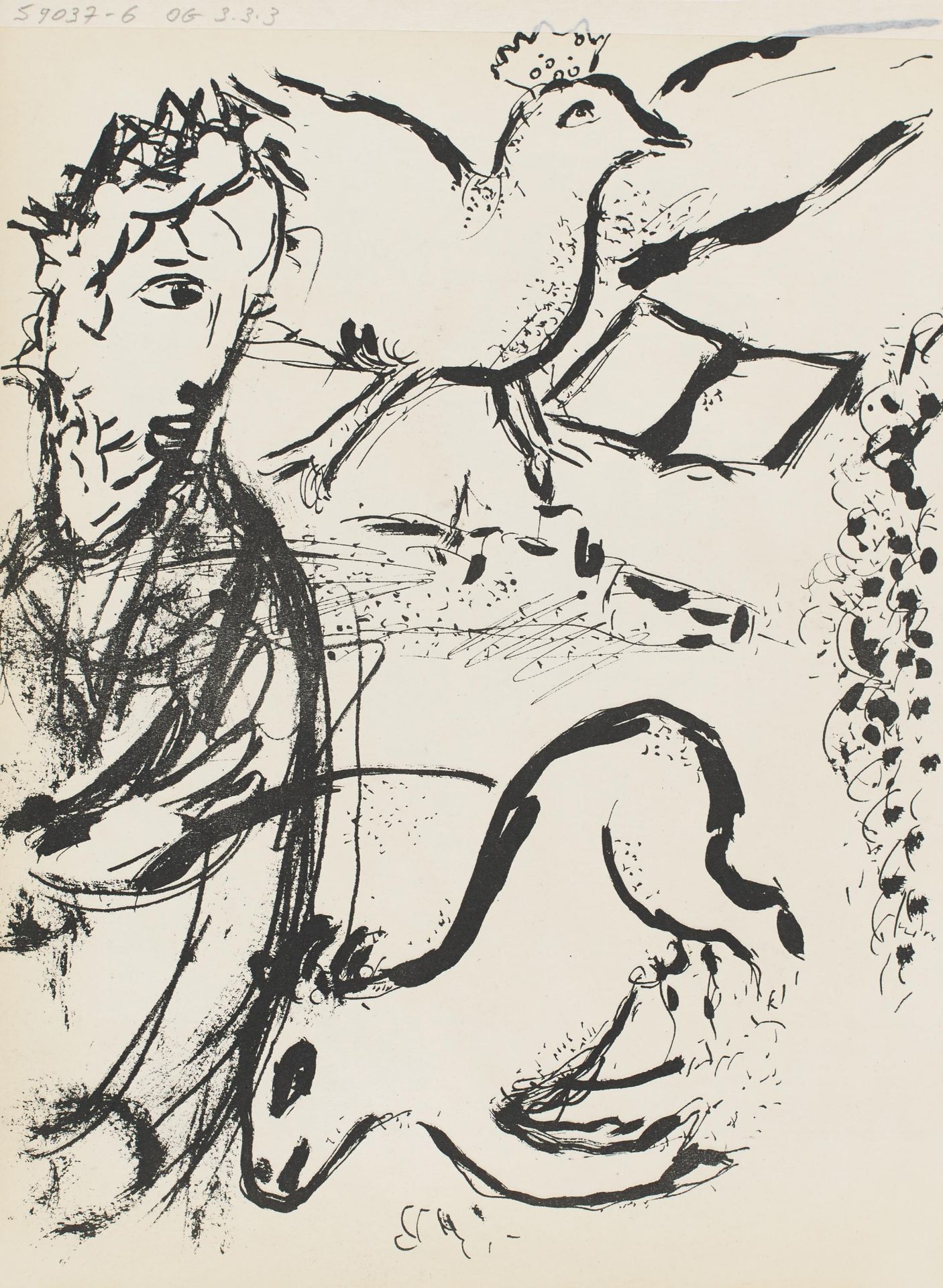 Chagall, Marc 1887 Witebsk - 1985 St. Paul de Vence David mit der Harfe. 1956. Farblithografie auf - Image 2 of 2