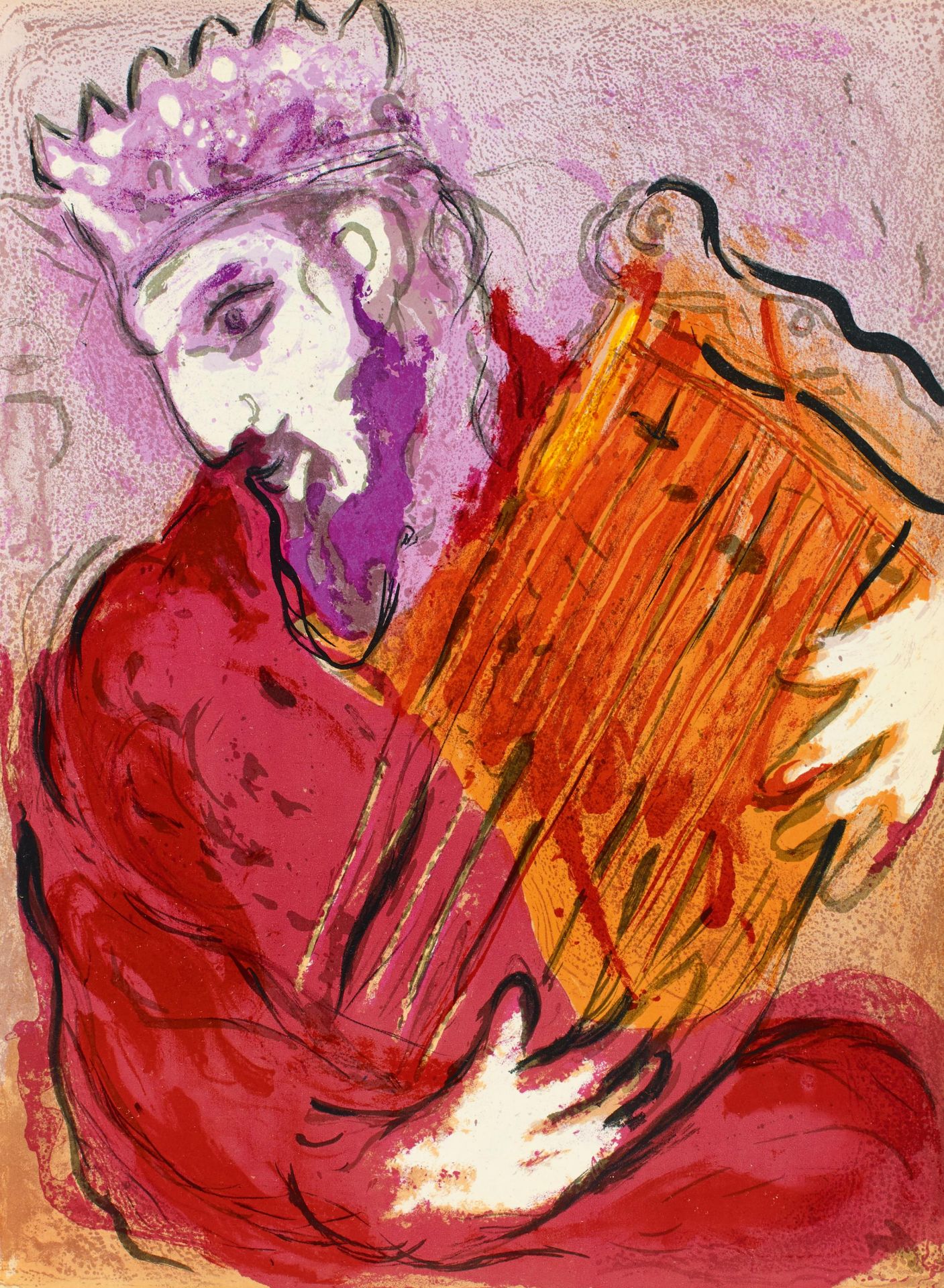 Chagall, Marc 1887 Witebsk - 1985 St. Paul de Vence David mit der Harfe. 1956. Farblithografie auf