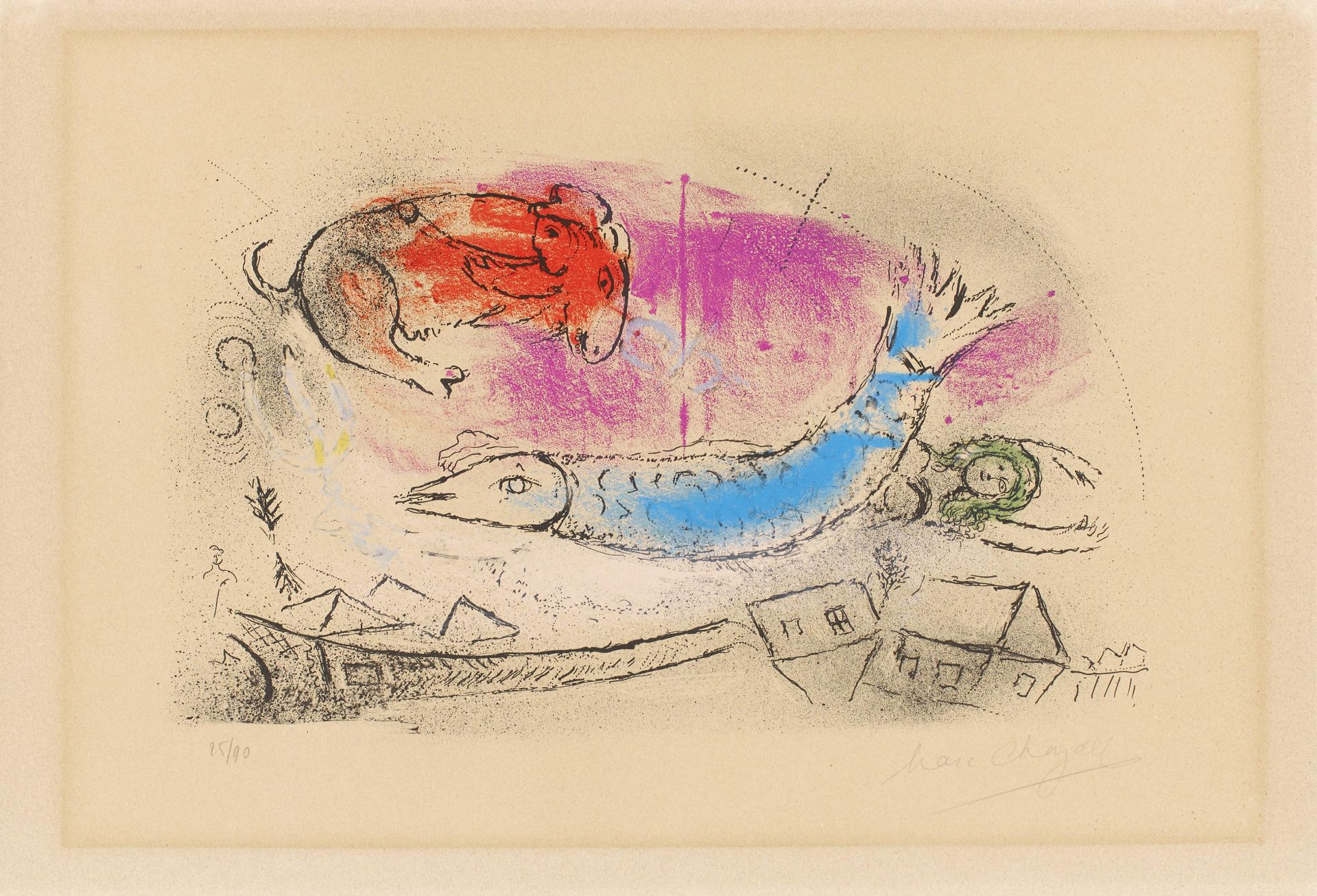 Chagall, Marc 1887 Witebsk - 1985 St. Paul de Vence Le poisson bleu. 1957. Farblithografie auf - Image 2 of 3