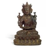 BEKRÖNTER BODHISATTVA. China. Ming-Dynastie. 16. Jh. Bronze mit dunkler Patina und einer