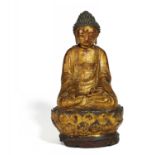 MEDIZIN-BUDDHA BHAISAJYAGURU. China. Ming-Dynastie. Ca. 16. Jh. Schwere Bronze mit Lackvergoldung.