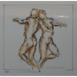 Verkade, dansende figuren kleurenlitho, 26 x 26, dansend paar, gesigneerd Kees Verkade '96 (