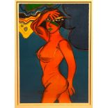 Corneille, naakt met vogel kleurenlitho, 116 x 81, vrouwelijk naakt, gesigneerd Corneille '89 (