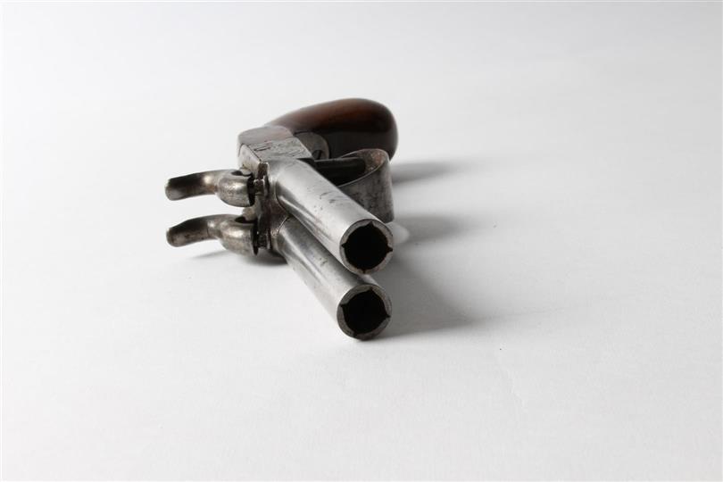 Soort: Dubbelloops schroefloop pistool. Mechanisme: Percussie. Herkomst: België, Luik. Jaartal: ca. - Image 4 of 4