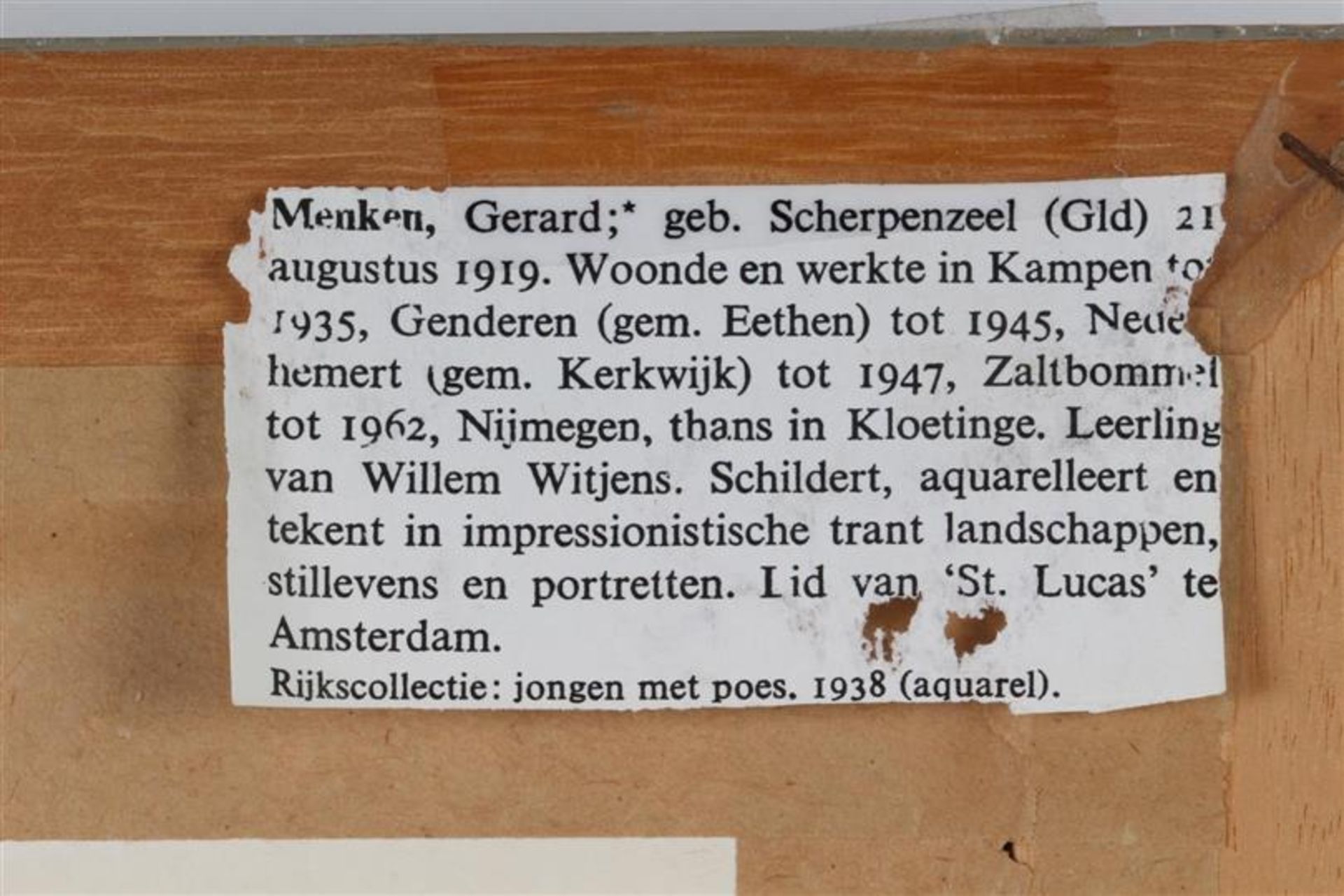 Schilderij, gemengde techniek, 'Oesterputten Yerseke'. Gerard Menken HxB: 45 x 61 cm. - Bild 3 aus 3