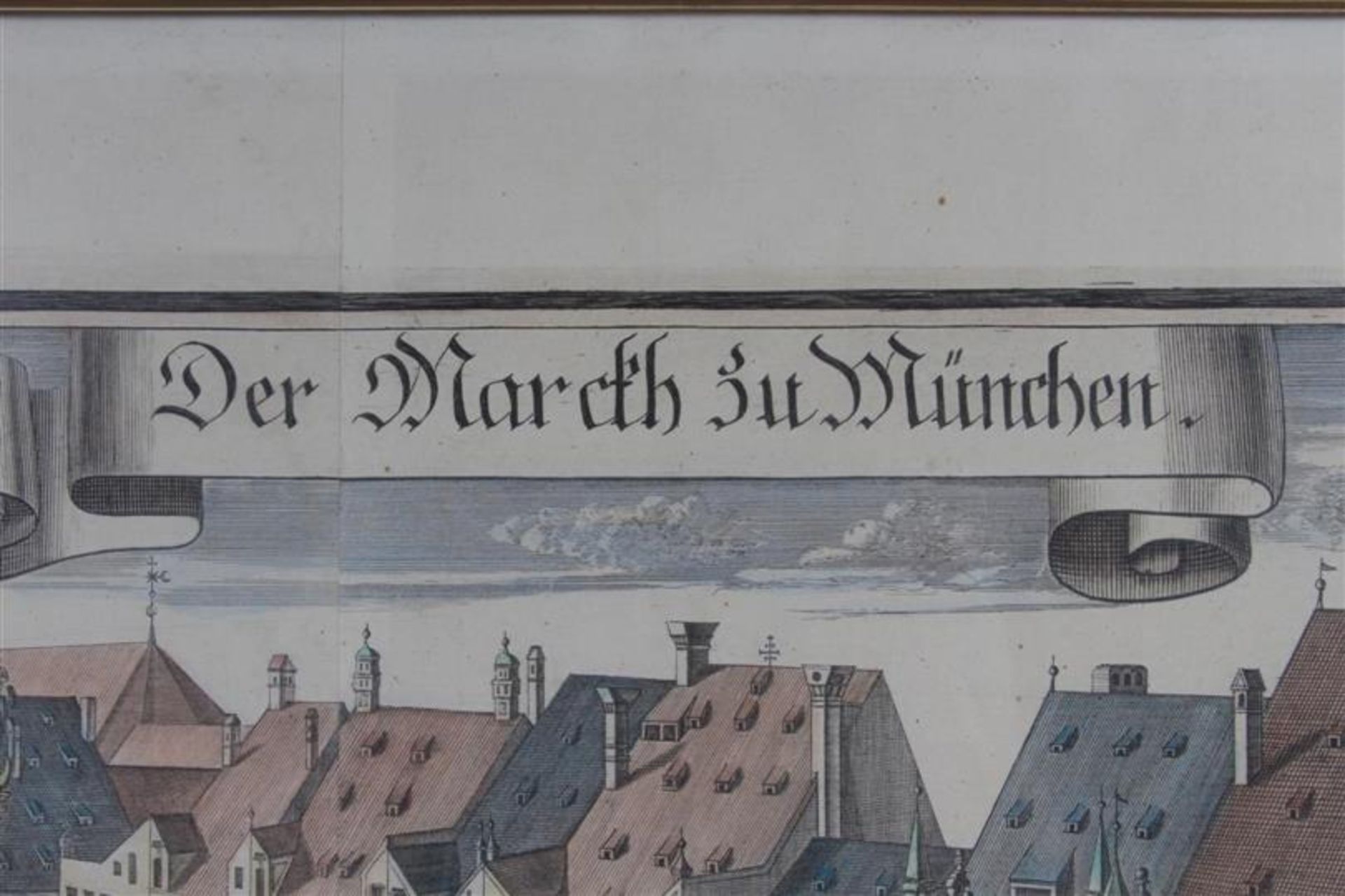 Kopergravure 'Der Markt zu München'. HxB: 28 x 70 cm. - Bild 4 aus 5