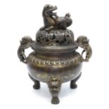 Large Bronze Chinese Tripod Lidded Censer