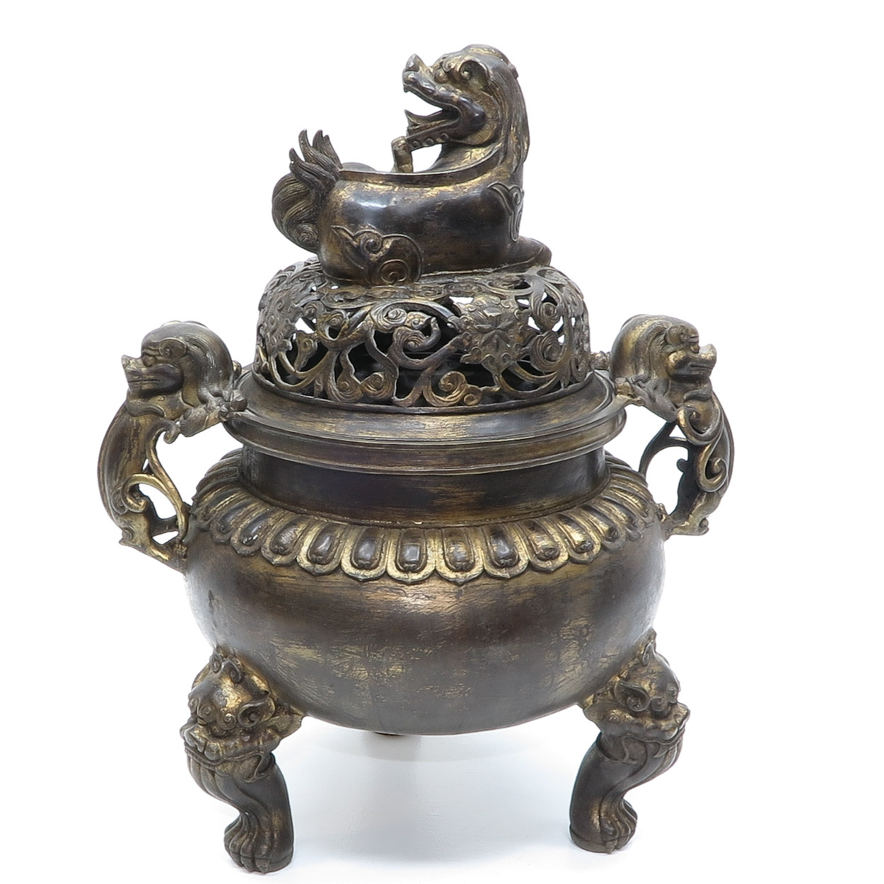 Large Bronze Chinese Tripod Lidded Censer - Image 3 of 5