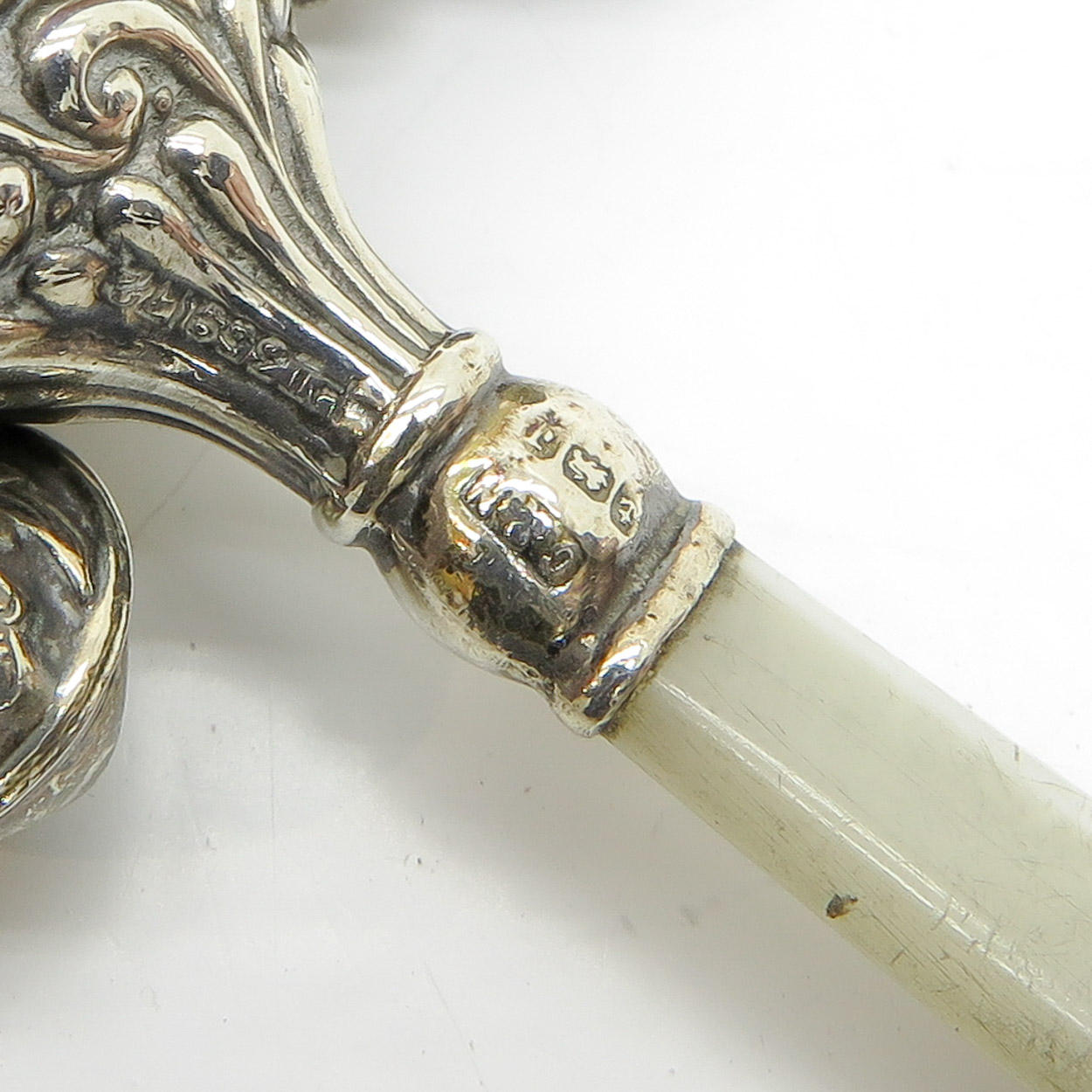 English Silver Baby Rattle with Mother of Pearl - Image 2 of 2