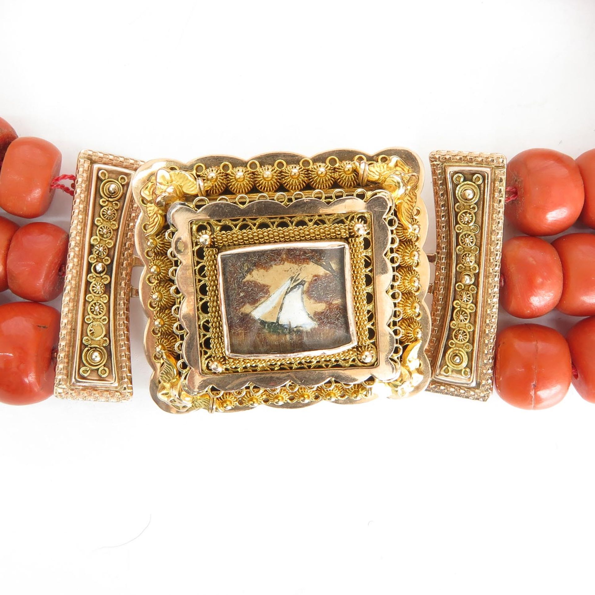 19th Century 3 Strand Red Coral Necklace 14KG Clasp - Image 2 of 3