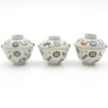 Lot of 3 China Porcelain Lidded Cups