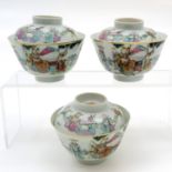 Lot of 3 Tongzhi Period China Porcelain Lidded Bowls