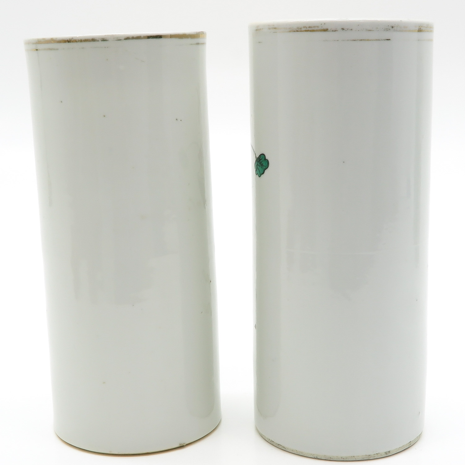 Lot of 2 China Porcelain Cylinder Roll Wagon Vases - Image 3 of 6